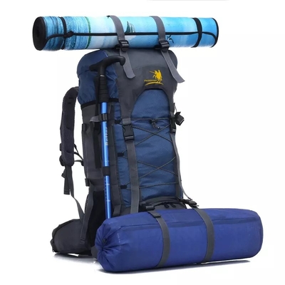 青い60L防水キャンプのバックパックBSCIの登山のバックパック