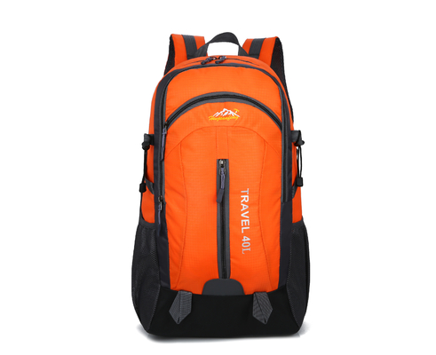 USB充満穴が付いているオレンジ40L防水バックパック55cmキャンプ旅行バックパック