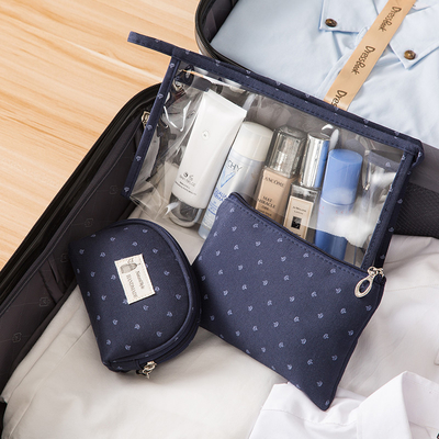 3Pcs女性旅行のための透明な洗面用品袋ポリエステル300Dゆとりの化粧品袋