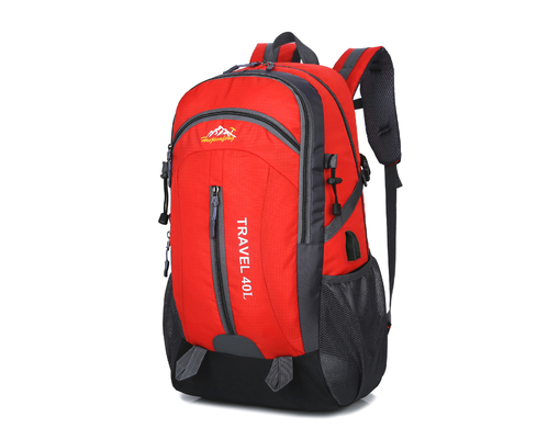USB充満穴が付いているオレンジ40L防水バックパック55cmキャンプ旅行バックパック