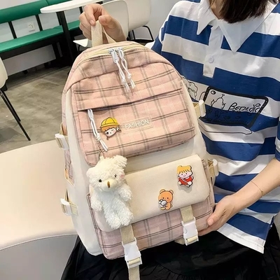 42cmはバックパックが5部分を印刷する美しい格子を置く学生の学校のBackpack