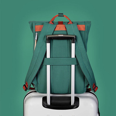 緑の42cm旅行ラップトップのバックパック拡張できるロール上のバックパックのオックスフォードOEM